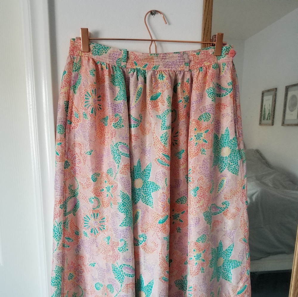 Vintage Silk Pastel Midi Skirt